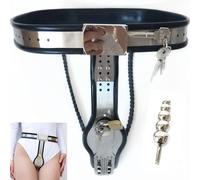 Cinturón de castidad para mujer, Un conjunto BDSM de acero inoxidable que incluye un tapón vaginal y una jaula de castidad invisible, Un juguete sexual que te ofrece un placer fetichista(70/80cm)