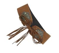 Cinturón de cintura de ante con cordones, decoración tallada vintage, borlas, corsé autofatado, correa de cintura a juego para viajes occidentales, B, Talla única