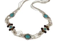 Cinturón de cintura ovalado bohemio para mujer, vintage, turquesa, con cuentas, de madera, cadenas para el cuerpo, cordón ajustable, accesorios de joyería para jeans y vestidos, Adjustable, Resina, No