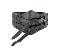 Cinturón De Cuero Ancho, Cinturón Doble Con Costura Trenzada, Unisex, Negro