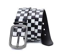 Cinturón De Cuero Clásico a Cuadros Blanco Y Negro Cuadrícula Cinturones con Una Sola Hebilla para Casual/Trabajo/Negocios(105cm/waist:34"~36", Plaid)