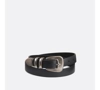 Cinturón de cuero con hebilla western Mujer Talla 100 cm. Color Negro
