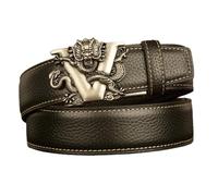 Cinturón De Cuero Con Trinquete For Hombre, Hebilla Automática Animal Lobo 1-3/8"(Dragon-a,130cm/51)