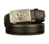 Cinturón De Cuero Con Trinquete Tallado Animal Águila, Hebilla Automática Ajustable, Estilo Informal Negocios, Cintura 130 Cm Y 45"(Elephant,125cm/waist:43")