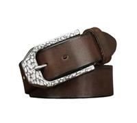 Cinturón de cuero de grano superior hecho a mano for hombre y mujer, de 3,8 cm y 5 mm de grosor, con hebilla plateada resistente en relieve.(Coffee,125cm/49")