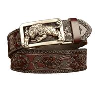 Cinturón de cuero de moda con hebilla de animal tallado para profesionales y estudiantes, cinturón de cuero versátil para hombres de negocios y hombres de negocios, I, 130 cm