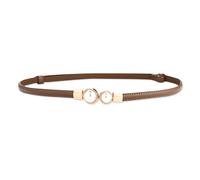 Cinturón, De Cuero Flaco for Mujer Color Sólido Hebilla Interlock Metal Con Incrustaciones Perlas Cintura Delgada Ajustable Vestir Delgado(Caramel)