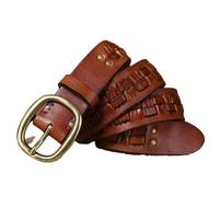 Cinturón de cuero para hombre, 3,8 cm, correa masculina, hebilla de cobre, cinturón lumbar tejido retro para hombre, caqui, 105CM