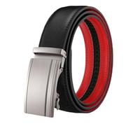 Cinturón de cuero para hombre con hebilla de trinquete, cinturón de vestir con hebilla automática, cinturón deslizante a rayas cepilladas para hombre, ajustable, color negro (115 cm/negro rojo)