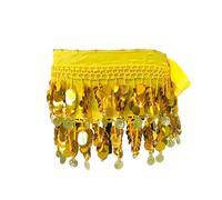Cinturón de Danza del Vientre, Bufandas de cadera Cinturón de Danza Oriental Mujer Niña Pañuelo Disfraz de Vientre Pañuelo de lentejuelas Dorado Gasa de Seda Oriental con Moneda, amarillo, Talla única
