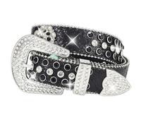 Cinturón de diamantes de imitación brillante para mujeres y hombres con revestimiento de perlas cinturón hip hop para pantalones vaqueros moda rockero fiesta cintura fiesta cinturón, Negro , S