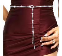 Cinturón de Diamantes de Imitación para Mujer - Cadena Brillante de Cristal de Moda con Purpurina Plateada