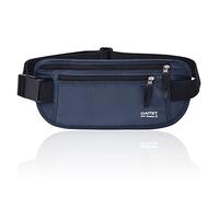 Cinturón de dinero con bloqueo RFID para hombres y mujeres, riñonera delgada para viajes, correr, bloqueo RFID y ancho de cinturón, negro/azul oscuro, Belt Width: 3.7 cm, Bloqueo RFID y ancho del