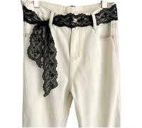 Cinturón de encaje para mujer con bordado, cinturón de cintura ajustable de malla con detalle de flores de cola de pescado, elegante cinturón abdominal para vaqueros, vestidos, faldas, (flores negras)
