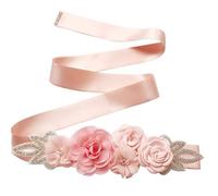 Cinturón de flores para mujer, perlas, diamantes de imitación, cinturón de novia, accesorio de vestido de noche, Blush, Talla única