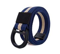 Cinturón de hebilla de doble anillo táctico de lona a rayas, cinturón trenzado de nailon para hombre y mujer, informal, versátil, para vaqueros, 115cm