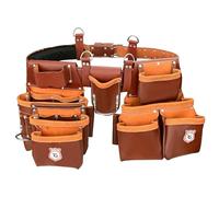 Cinturón de herramientas de cuero con gancho ajustable, cinturones de herramientas resistentes de alta calidad para hombres con 22 bolsillos multiusos para herramientas (granate, estándar)