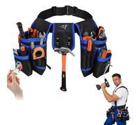 Cinturón de herramientas, riñonera con 26 bolsillos, bolsillos magnéticos para herramientas, para hombre, riñoneras desmontables (Cintura porta attrezzi con 26 tasche blu)