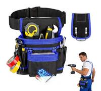 Cinturón de herramientas, riñonera con 26 bolsillos, bolsillos magnéticos para herramientas, para hombre, riñoneras desmontables (Cintura porta attrezzi con 14 tasche blu)