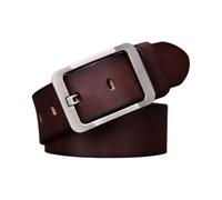 Cinturón de hombre hecho a mano de piel auténtica con hebilla cuadrada hueca antiarañazos for uso laboral, empresarial y casual.(Coffee,120cm/47")