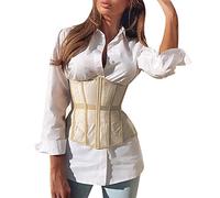 Cinturón de karate para mujer, corsé de malla con varillas para debajo del busto, corsé para pantalones de vestir, beige, S