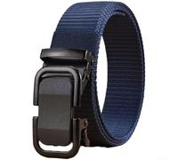 Cinturón de lona con hebilla automática para hombre, cintura tejida duradera para negocios, viajes, entrenamiento al aire libre, ajuste ajustable, negro, gris, marrón, caqui, azul, verde (120 cm azul)