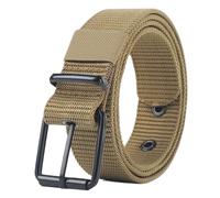 Cinturón de Lona porosa for Hombre y Mujer, cinturón de Cuero con Hebilla, cinturón for Deportes al Aire Libre, cinturón con Ojal for Mujer, cinturón Vaquero, 2 uds.(Khaki,120cm)