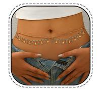 Cinturón de metal con conchas marinas, cadena para el cuerpo, cadena de diamantes de imitación, cadena de cintura para bikini, playa, vientre para mujer