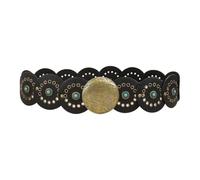 Cinturón de metal con hebilla de vaquera Y2K, cintura vaquera vintage coreana, cinturón ovalado de poliuretano para mujer, Negro, Taille unique