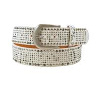 Cinturón de mujer con tachuelas, remaches de estrás, cinturón sintético de estilo vintage, ancho aprox. 3,8 cm, Blanco, 95 cm/110 cm BW longitud total