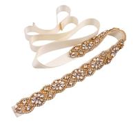 Cinturón de novia con diamantes de imitación, hecho a mano, cinturón de novia con cinta de dama de honor, accesorios para vestidos de mujer, dorado, M