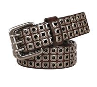 Cinturón de Ojales con Remaches Punk Rock Tachuelas de Cuero Colorido Cinturones con Hebilla de 3 Orificios para Mujer y Hombre Pantalones Vaqueros,Café,115cm/waist:38"~40"