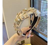 Cinturón de perforación de cristal, Diadema acolchada con apliques de lazo for mujer, diadema con joyas y diamantes de imitación(Beige)
