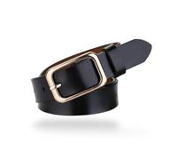 Cinturón de piel auténtica para mujer, cinturón duradero de aleación de cromo dorado, hebilla de pasador para pantalones, jeans, Negro -, For Waist 30"- 36", Women Size M-L, 6-8