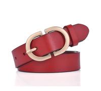 Cinturón de piel para mujer Hebilla de aleación dorada Piel de vacuno natural Mujer Jeans Cinturón Pantalones Cinturón Femenino, Rojo, 115 cm, rojo, 115 cm