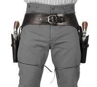 Cinturón de Pistola Cowboy PU Western Belt con Doble revólver de Pistola, Cinturones Occidentales de Talla para Hombres, Disfraz de Steampunk para la Fiesta de Cosplay de Halloween (Coffee Brown)