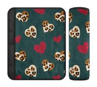 Cinturón de seguridad con estampado de leopardo verde oscuro, diseño de corazón carmesí de Navidad, 2 piezas, para mujer, libera el estrés en tu cuello y hombros para la mayoría de los coches forro