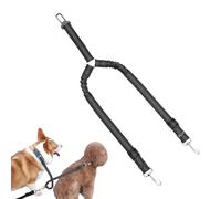 Cinturón de seguridad doble 2 en 1 de 75 cm, cinturón de seguridad para mascotas, arnés elástico ajustable de nailon reflectante con acoplador de cabeza amortiguadora elástica