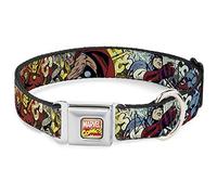 Cinturón de Seguridad para Perro con Hebilla de 4 superhéroes de acción, escenas cómicas, Salpicaduras de 11 a 17 Pulgadas de Ancho de 1.0 Pulgadas