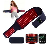 Cinturón de terapia de luz roja para cuerpo, cinturón de terapia infrarroja inalámbrico para espalda/abdomen, envoltura de cintura con masaje de pulso/vibración y temporizador, alivio del dolor