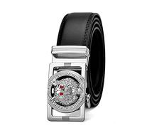 Cinturón de trinquete de Cuero Real para Hombre con Hebilla automática 3D Caza Cabeza de Lobo Cinturones Unisex para Pantalones Vaqueros,Plata,120cm(40"~42")