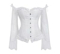 Cinturón de vientre elegante corsé bustier-body para mujer con mangas largas, encaje de malla, fajas para adelgazar levantamientos abdominales, Blanco, 3XL