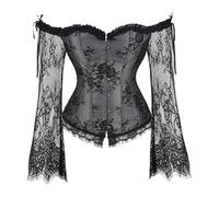 Cinturón de vientre elegante corsé bustier-body para mujer con mangas largas, encaje de malla, fajas para adelgazar levantamientos abdominales, gris, 3XL