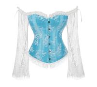 Cinturón de vientre elegante corsé bustier-body para mujer con mangas largas, encaje de malla, fajas para adelgazar levantamientos abdominales, azul, 3XL