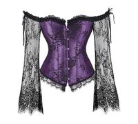 Cinturón de vientre elegante corsé bustier-body para mujer con mangas largas, encaje de malla, fajas para adelgazar levantamientos abdominales, morado, 3XL