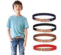 Cinturón elástico para niños y niñas de 4 piezas - Cinturón de hebilla ajustable con cuero para niños de 3 a 15 años (Azul marino/Negro/Marrón/Rojo)