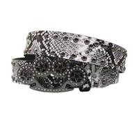 Cinturón Estilo Western For Hombre Y Mujer: Estampado De Piel Serpiente Con Lentejuelas, Hebilla Tachuelas Brillantes Pata Gato, Correa Punk (105 Cm/41, Rojo)(Silver,115cm/45)