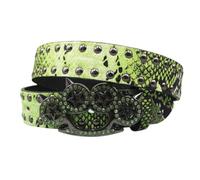 Cinturón Estilo Western For Hombre Y Mujer: Estampado De Piel Serpiente Con Lentejuelas, Hebilla Tachuelas Brillantes Pata Gato, Correa Punk (105 Cm/41, Rojo)(Green,115cm/45)