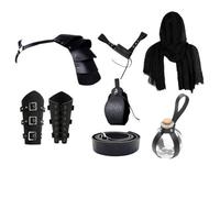 Cinturón medieval de cuero, protector de hombro, riñonera, chal, botella, espadas, soporte para hombre, accesorios de disfraz de Halloween, cinturón y bolsa de cuero, negro 1, Talla única, Mass Beauty