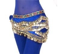 Cinturón para el vientre, para danza, color dorado, para bailar en la cadera, falda, disfraz, juego de invierno para mujer (azul, talla única)